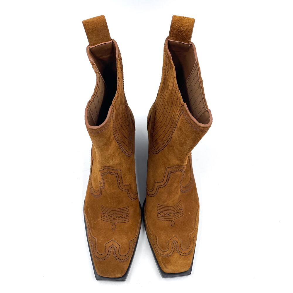 Loeffler Randall Agnes Western Boots Brown Suede Square Toe Block Heel Sz 9 - Picture 3 of 8